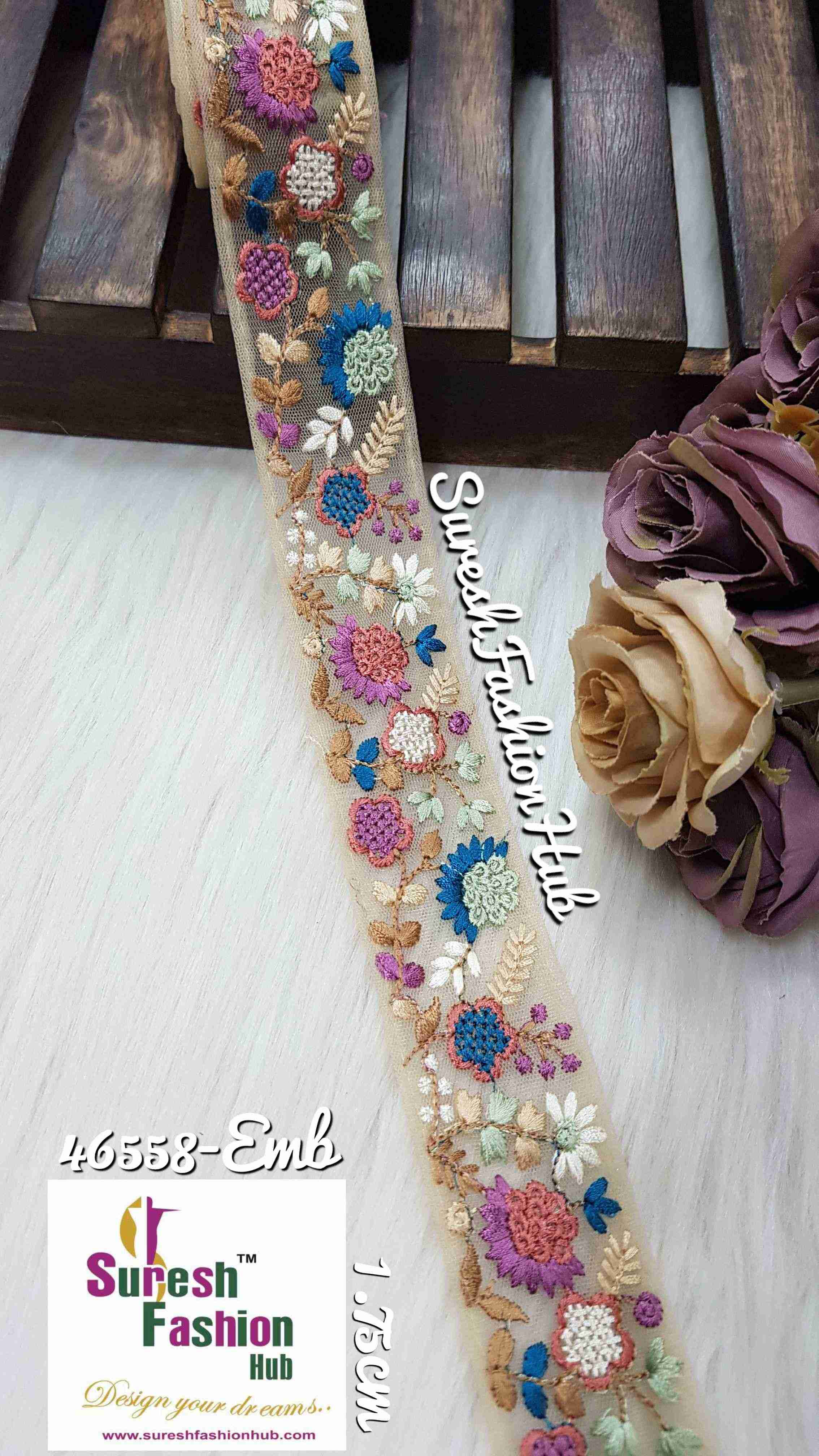 Beige Kaleidoscope Net Embroidery Laces