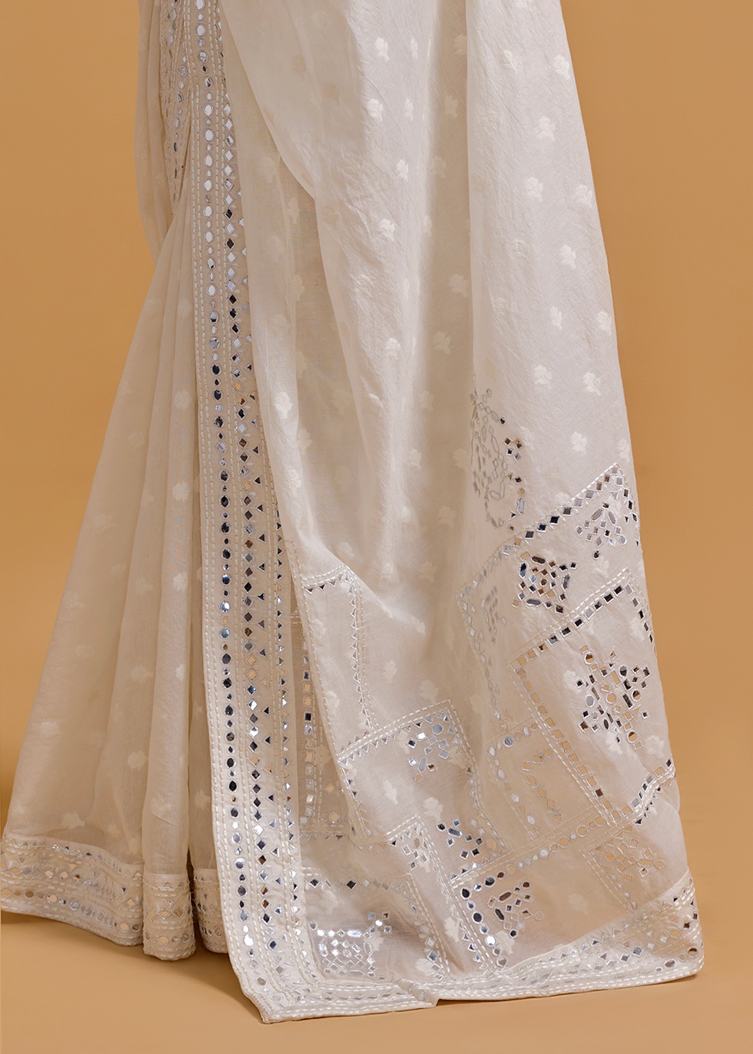 Azra Mirror Offwhite Saree