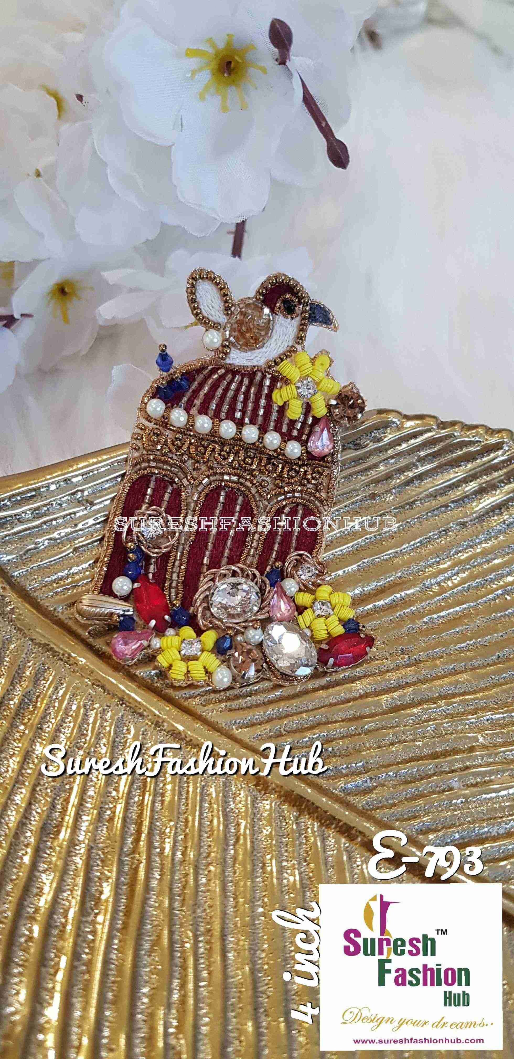 Heavily Embellished Bird Cage Maroon Color Designer Patch