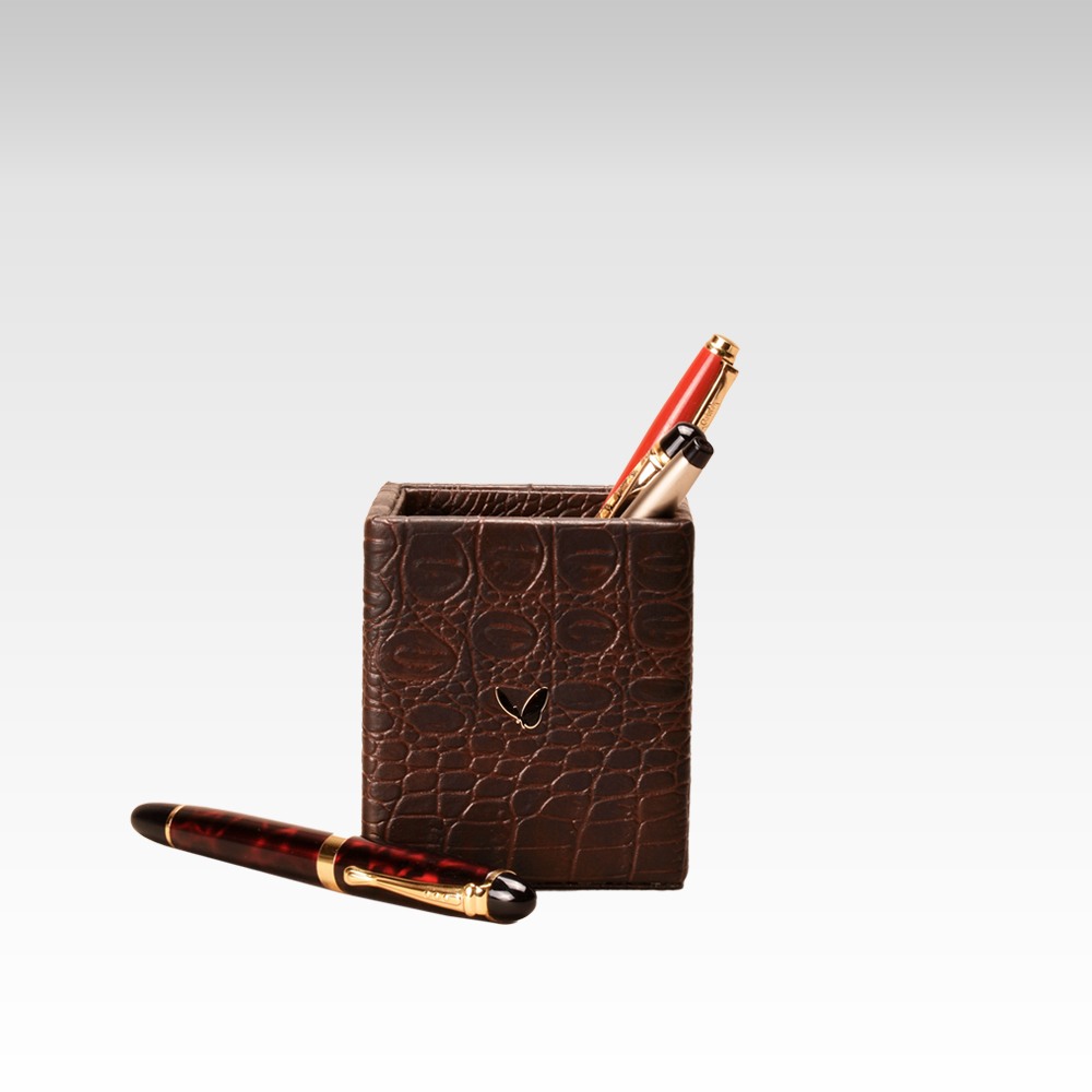 Unmet-desire-croco-series-pen-holder-stand-brown-color-small-one-compartment-front-view
