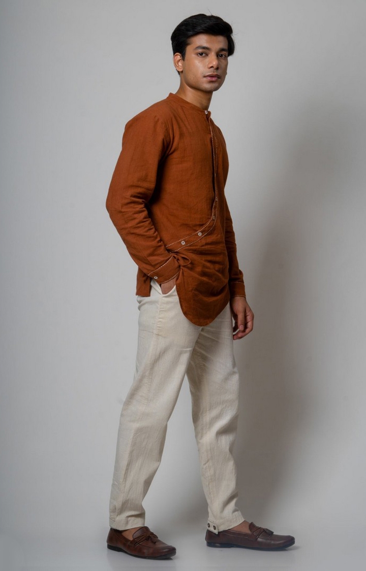 Lafaani | Men's Beige Cotton Solid Trouser