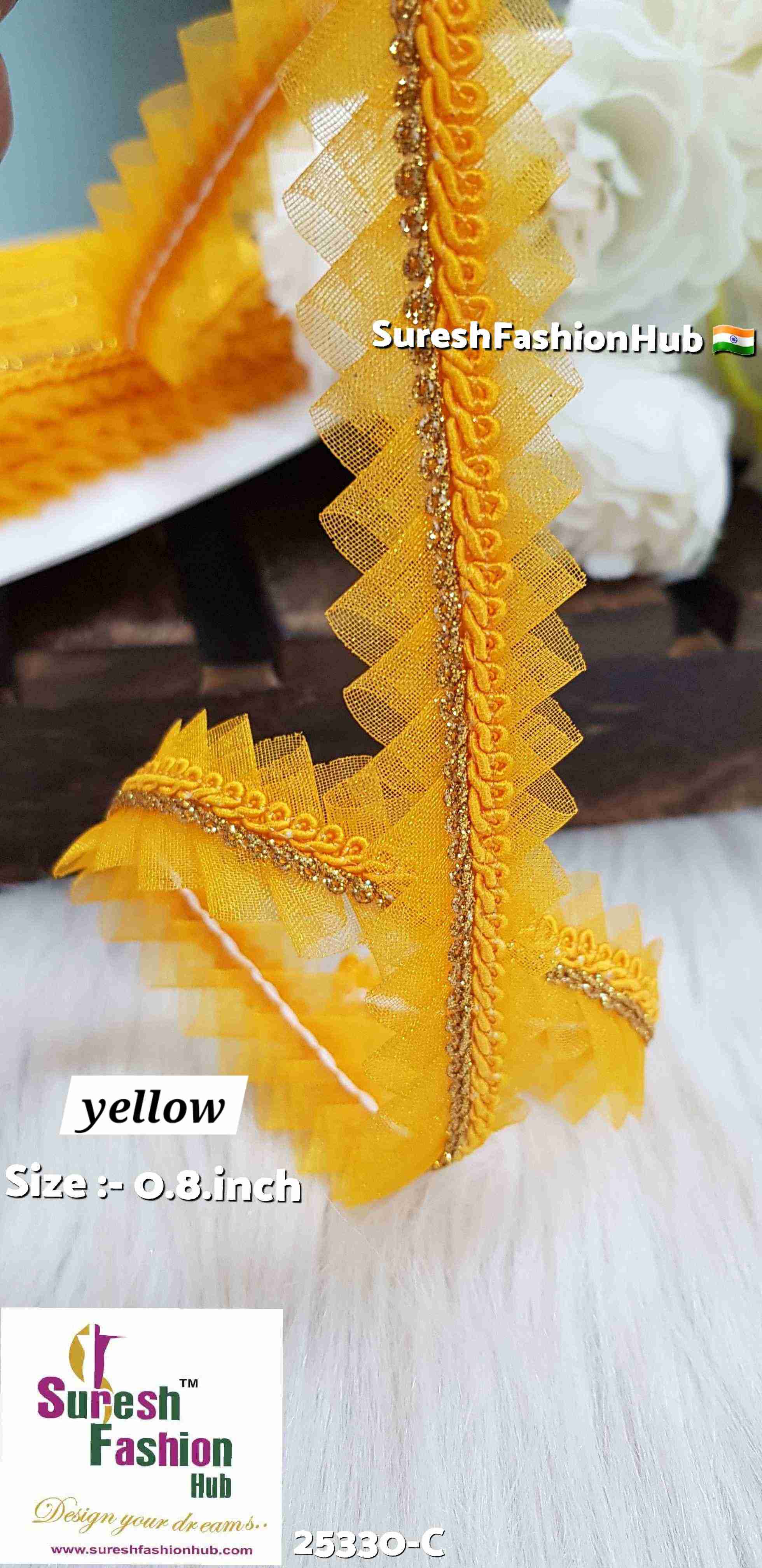 Yellow Jhalar Organza Lace