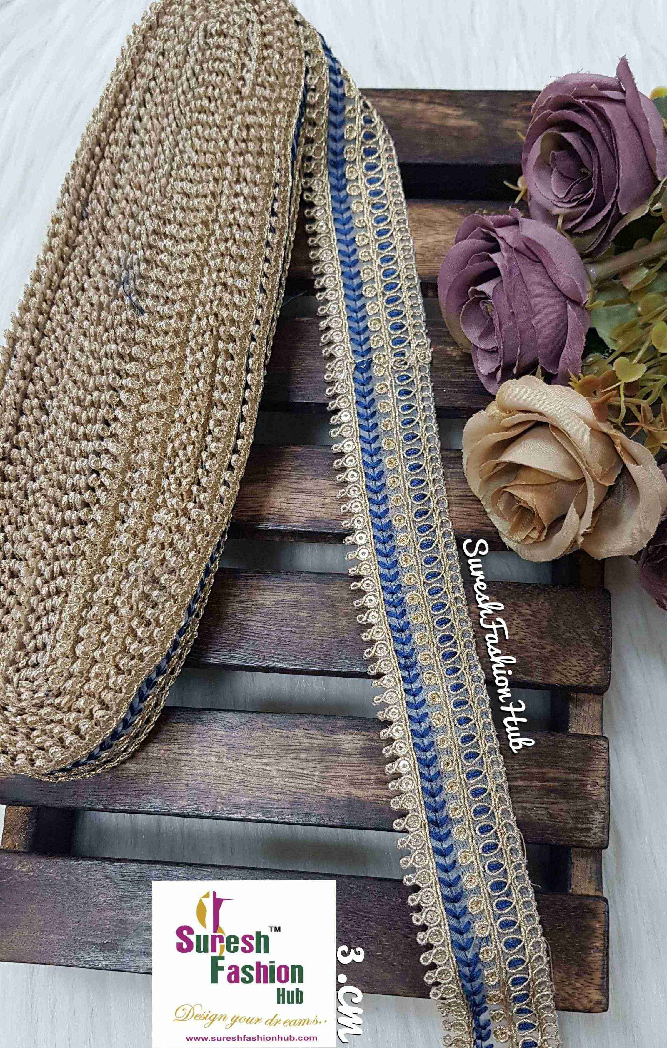 Blue Gilded Grace Zari Ribbon
