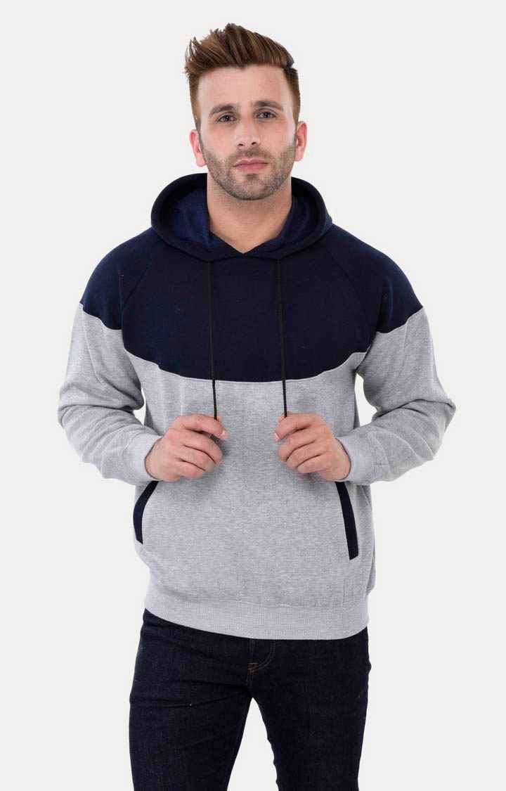 Weardo | Men's Blue Acrylic Colourblock Hoodies