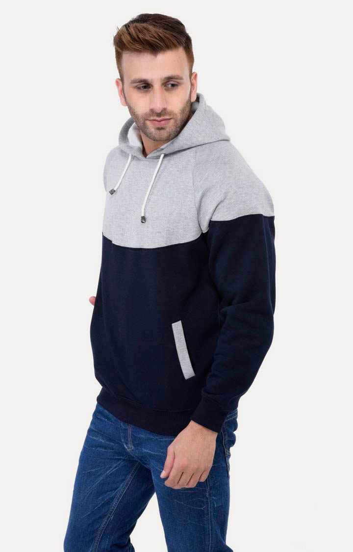 Men's Blue Acrylic Colourblock Hoodies