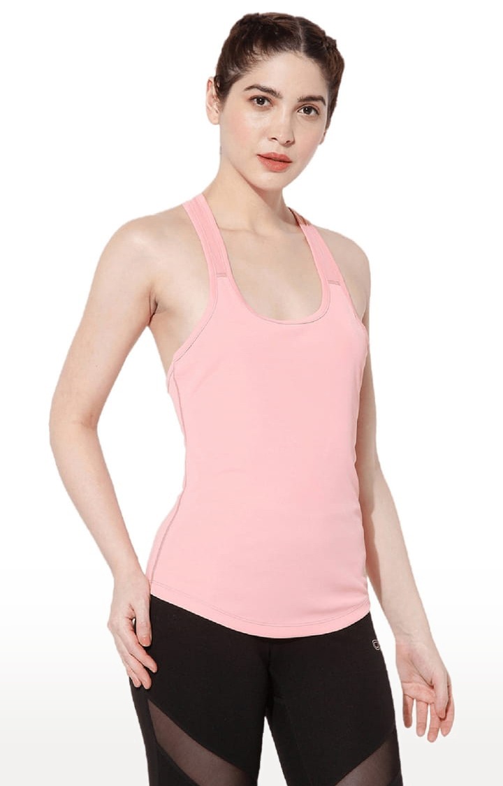 Women's Pink Polyester Solid Activewear Tank Top