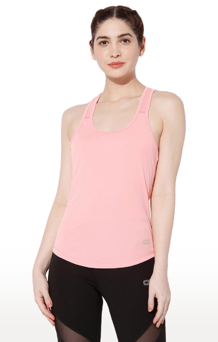 SilverTraq | Women's Pink Polyester Solid Activewear Tank Top