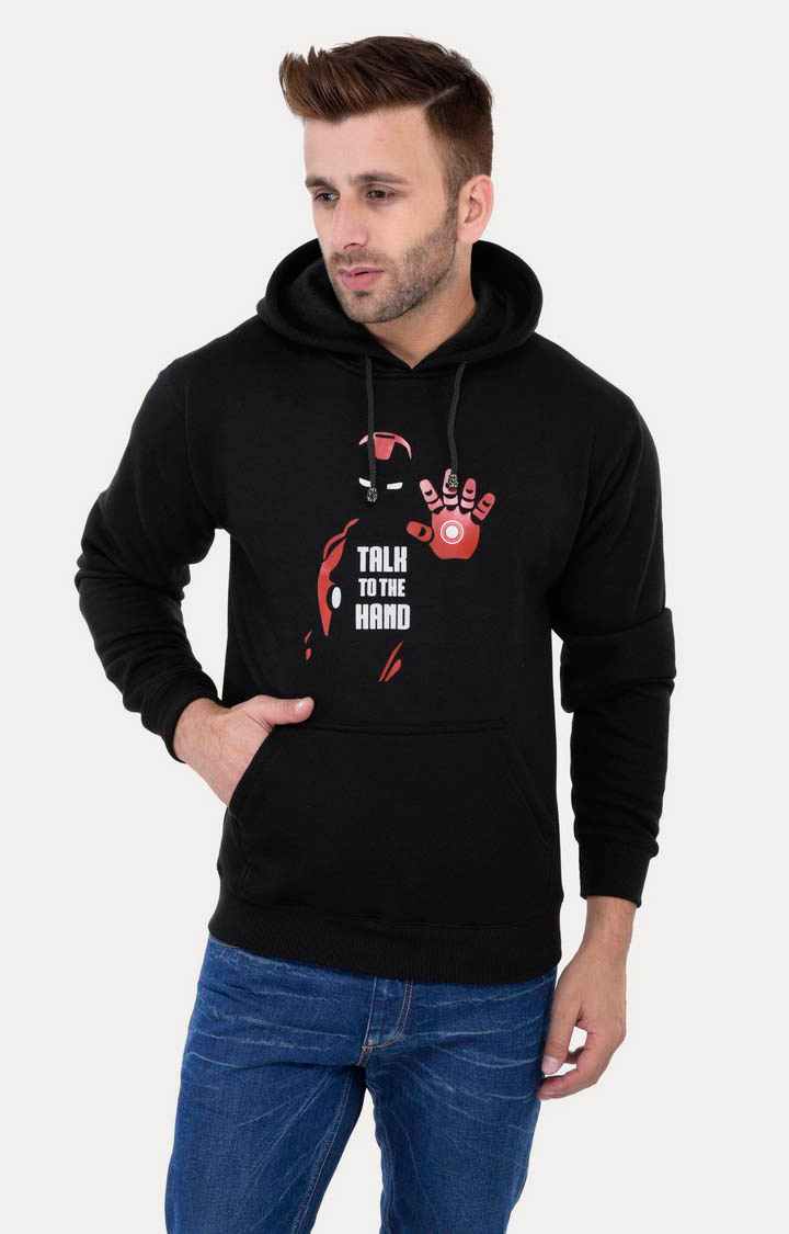 Weardo | Men's Black Acrylic Printed Hoodies