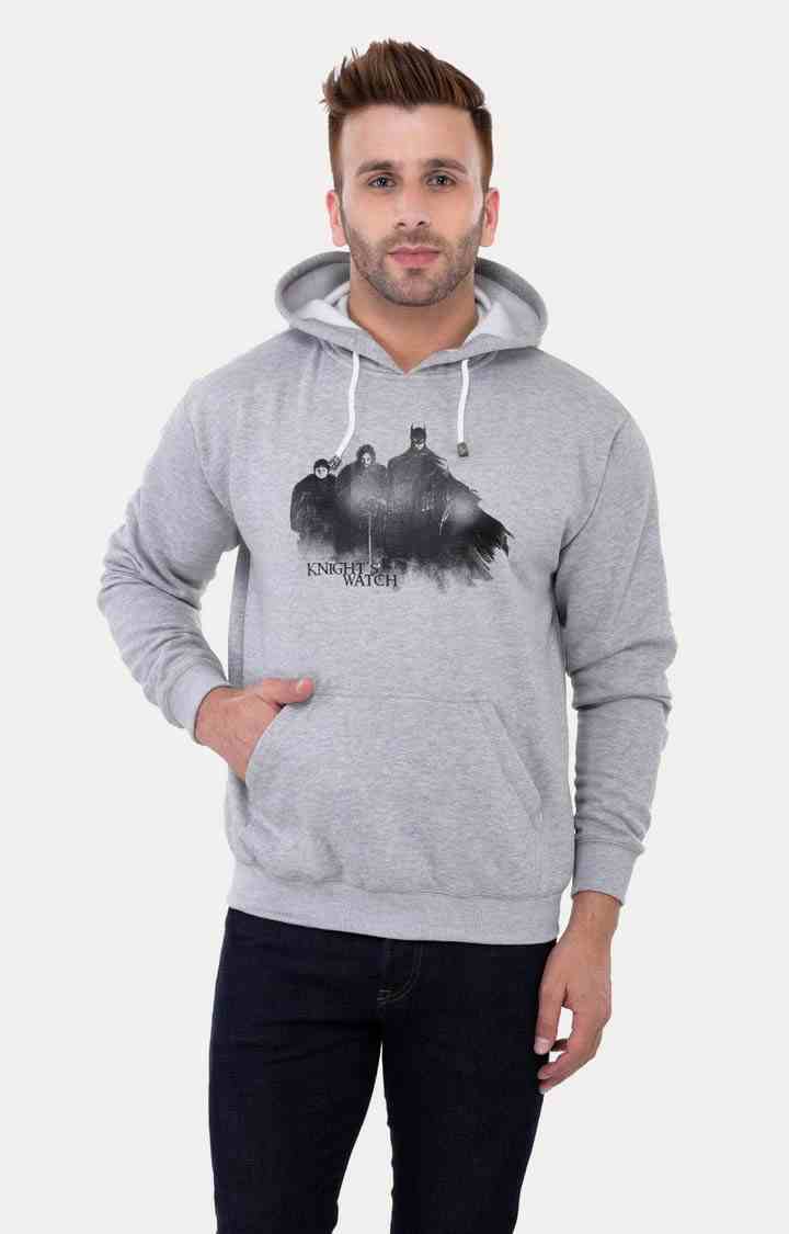 Weardo | Men's Grey Acrylic Printed Hoodies