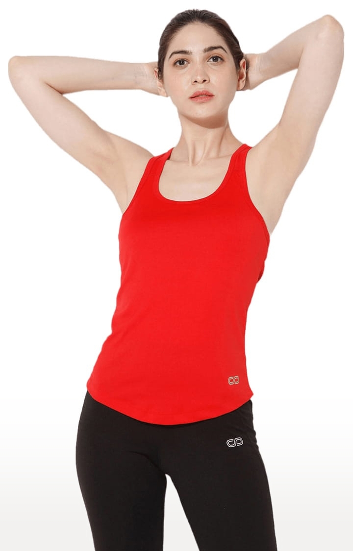 SilverTraq | Women's Bright Red Polyester Solid Activewear Tank Top
