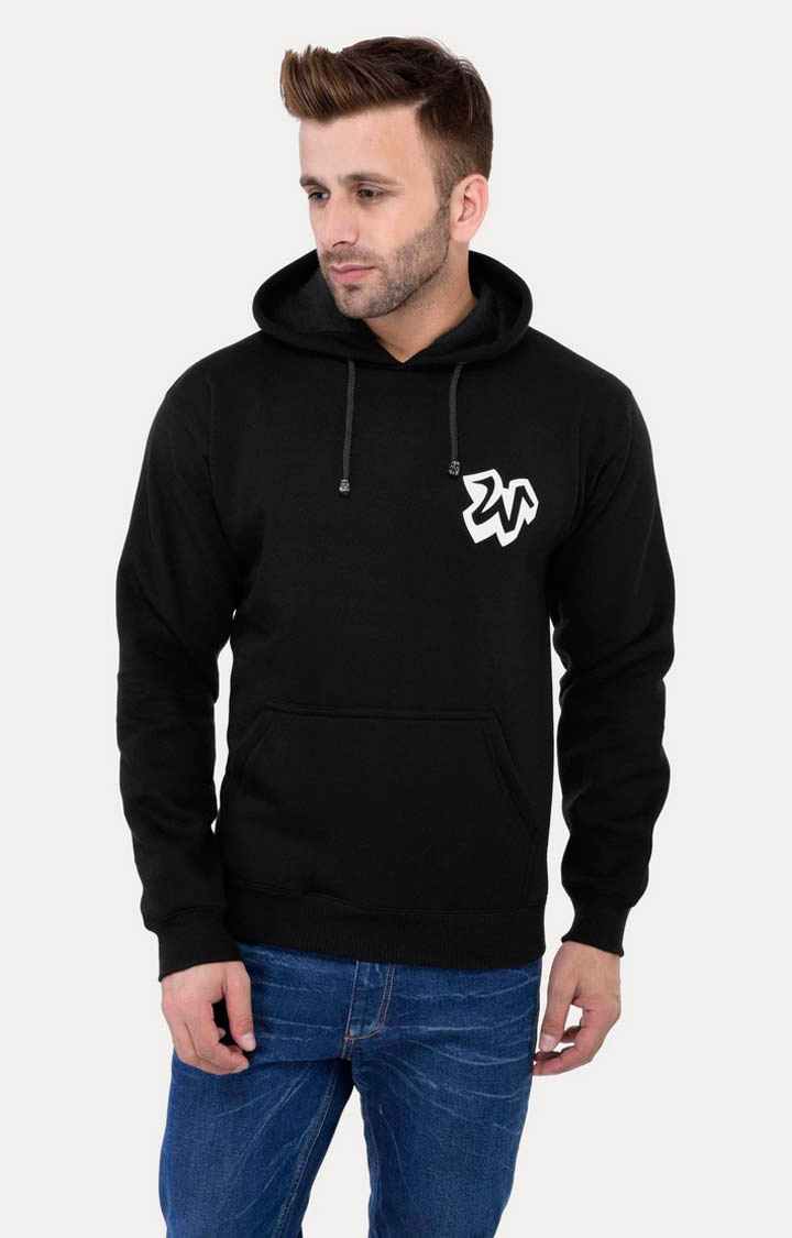 Weardo | Men's Black Acrylic Solid Hoodies