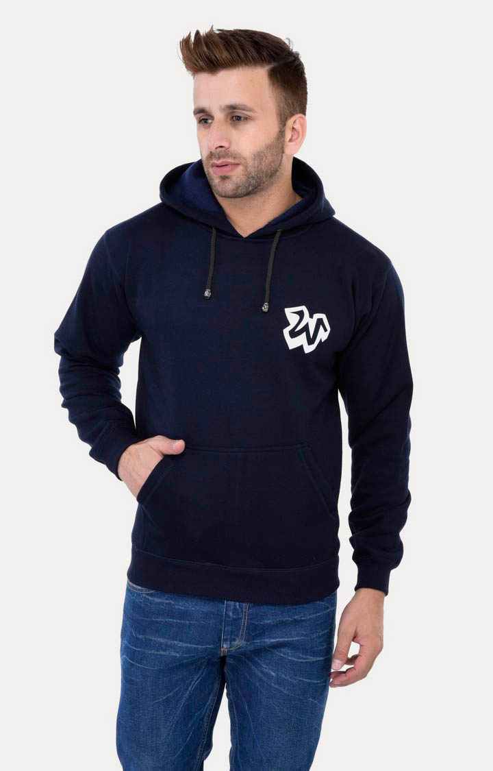 Weardo | Men's Blue Acrylic Solid Hoodies