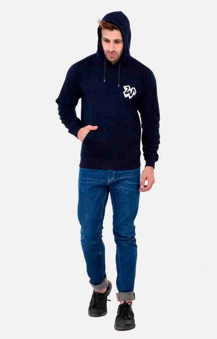 Men's Blue Acrylic Solid Hoodies