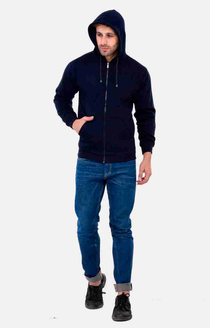 Men's Blue Acrylic Solid Hoodies