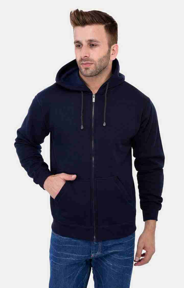 Weardo | Men's Blue Acrylic Solid Hoodies