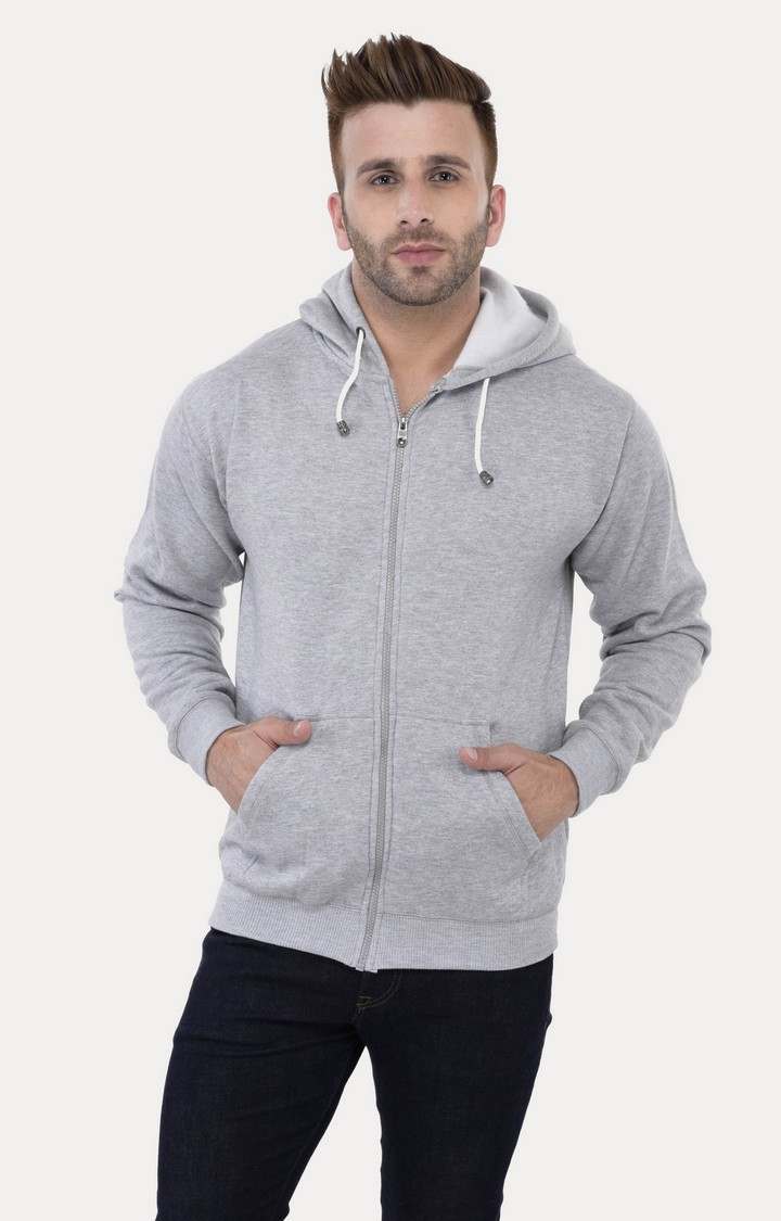 Weardo | Men's Grey Acrylic Melange Hoodies