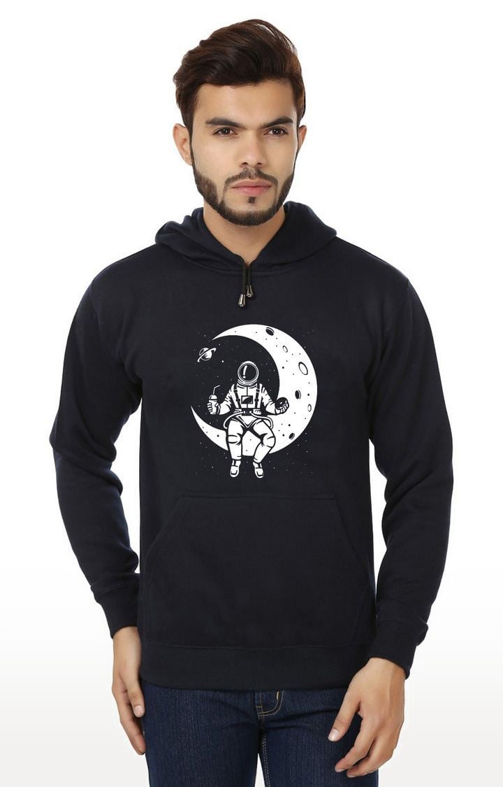 Weardo | Men's Blue Fleece Printed Hoodies