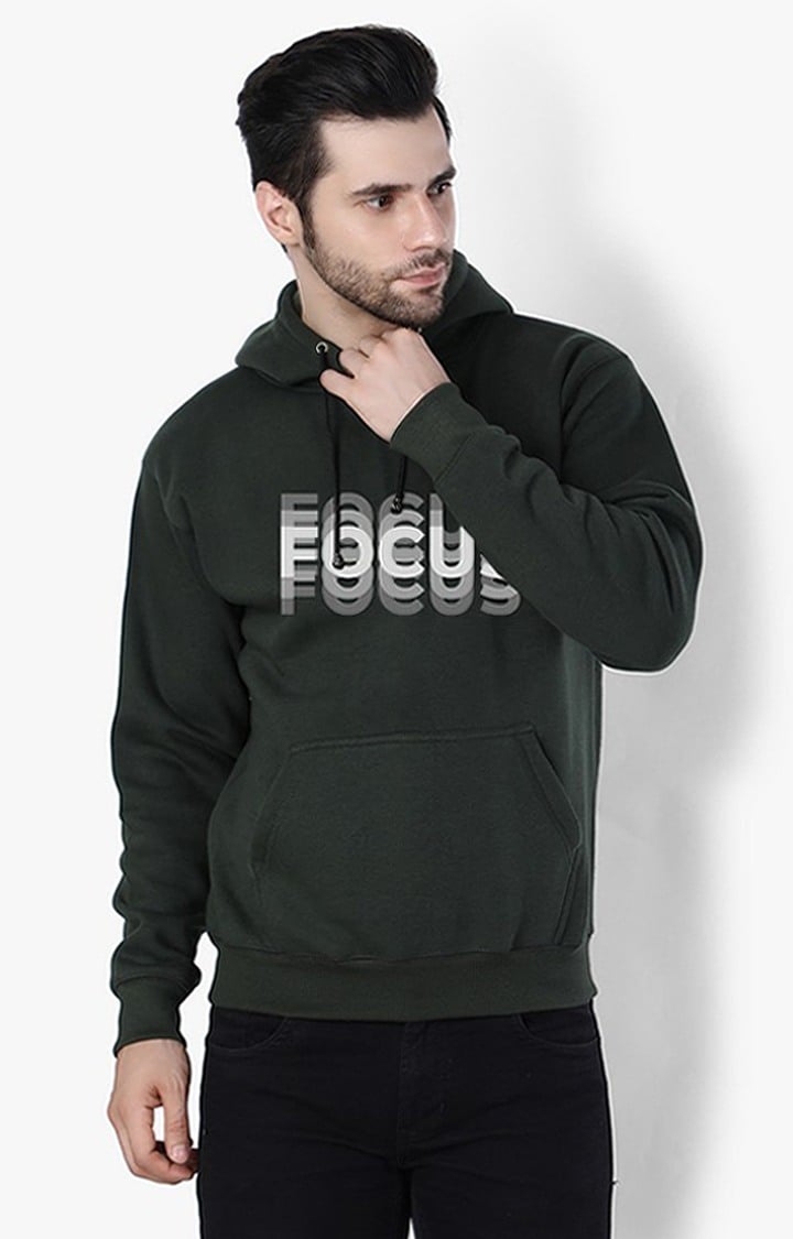 Weardo | Men's Green Fleece Printed Hoodies