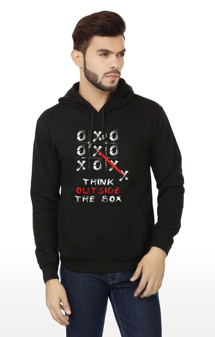 Weardo | Men's Black Fleece Printed Hoodies