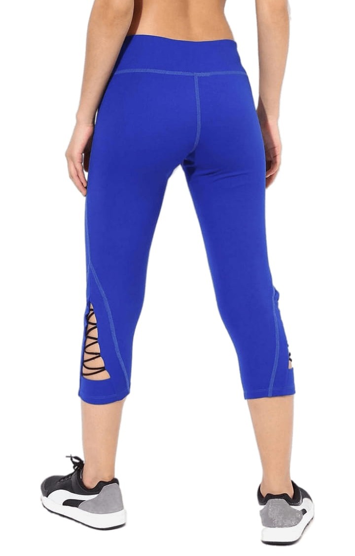 Women's Blue Polyester Activewear Legging