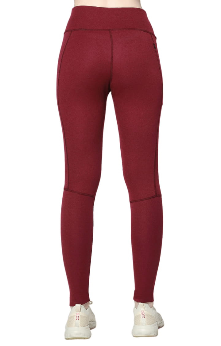 Women's Red Polyester Activewear Legging