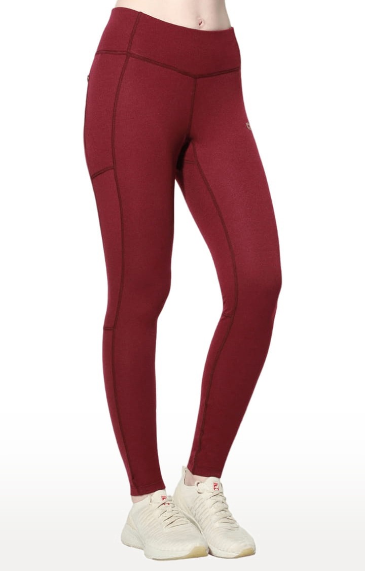 Women's Red Polyester Activewear Legging