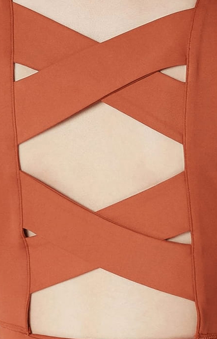SilverTraq | Women's Orange Padded Cross Back Activewear Tank Top 4