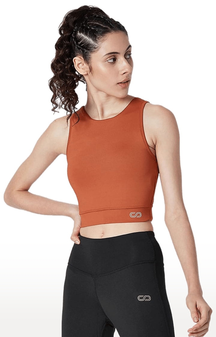 SilverTraq | Women's Orange Padded Cross Back Activewear Tank Top 2