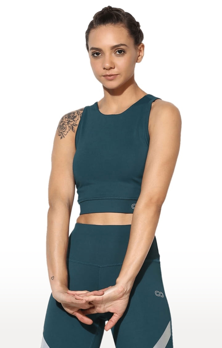 SilverTraq | Women's Green Padded Cross Back Activewear Tank Top