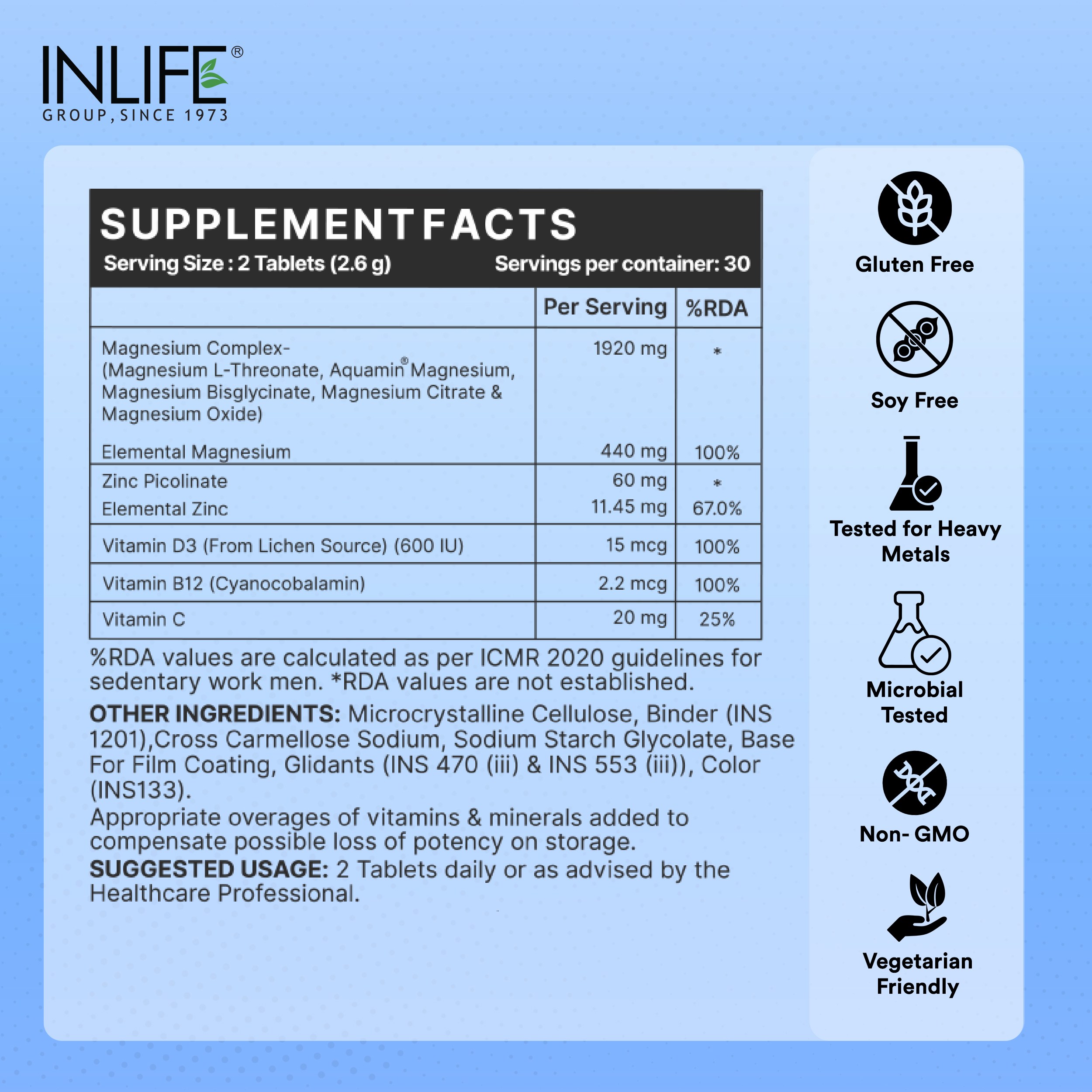 Inlife | Magnesium 5X Complex, 440 mg (Elemental Mg) Tablets | 60 Tablets