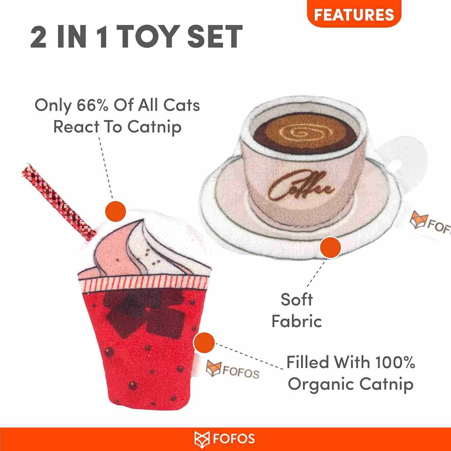 Barkbutler Fofos Yummy Diet Ice Cream and Coffee Toys for Cats, 6 CM