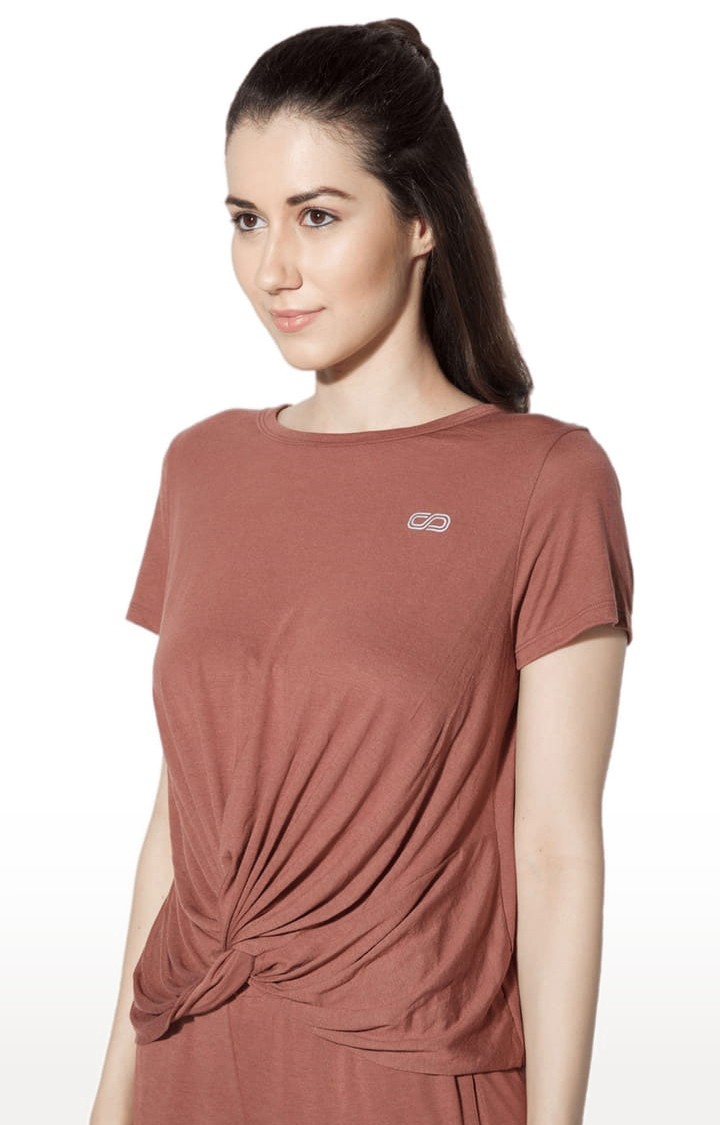 Women's Cognac Viscose Solid Activewear T-Shirt
