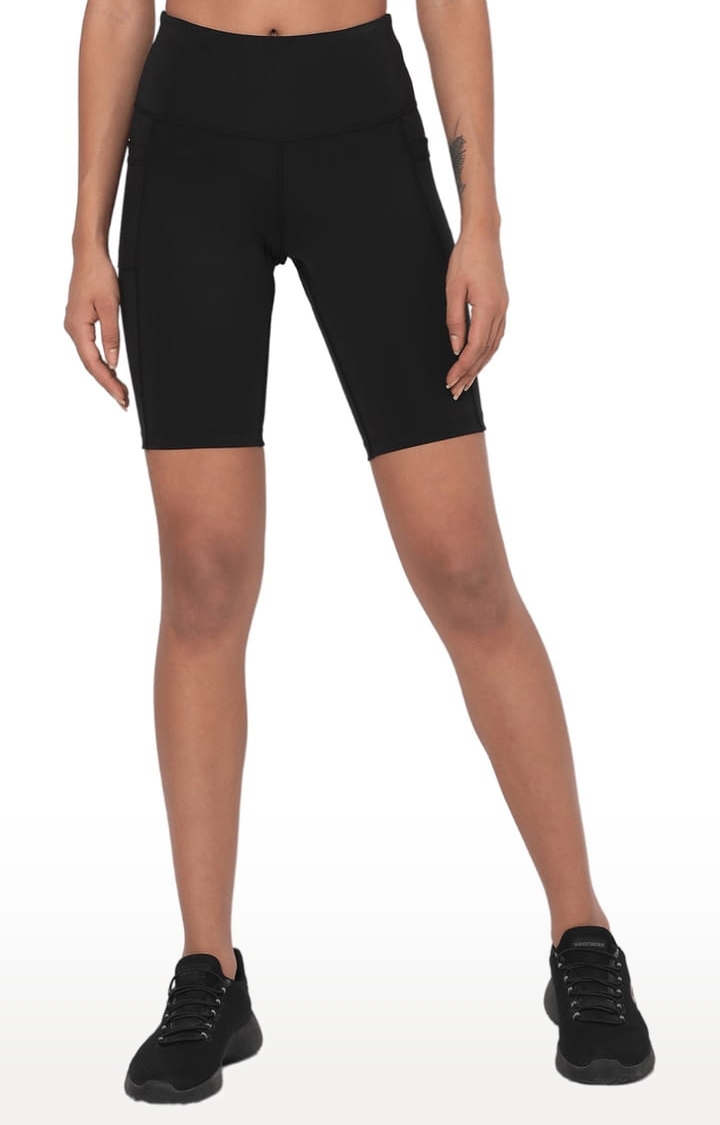 Women's Black Polyester Activewear Shorts