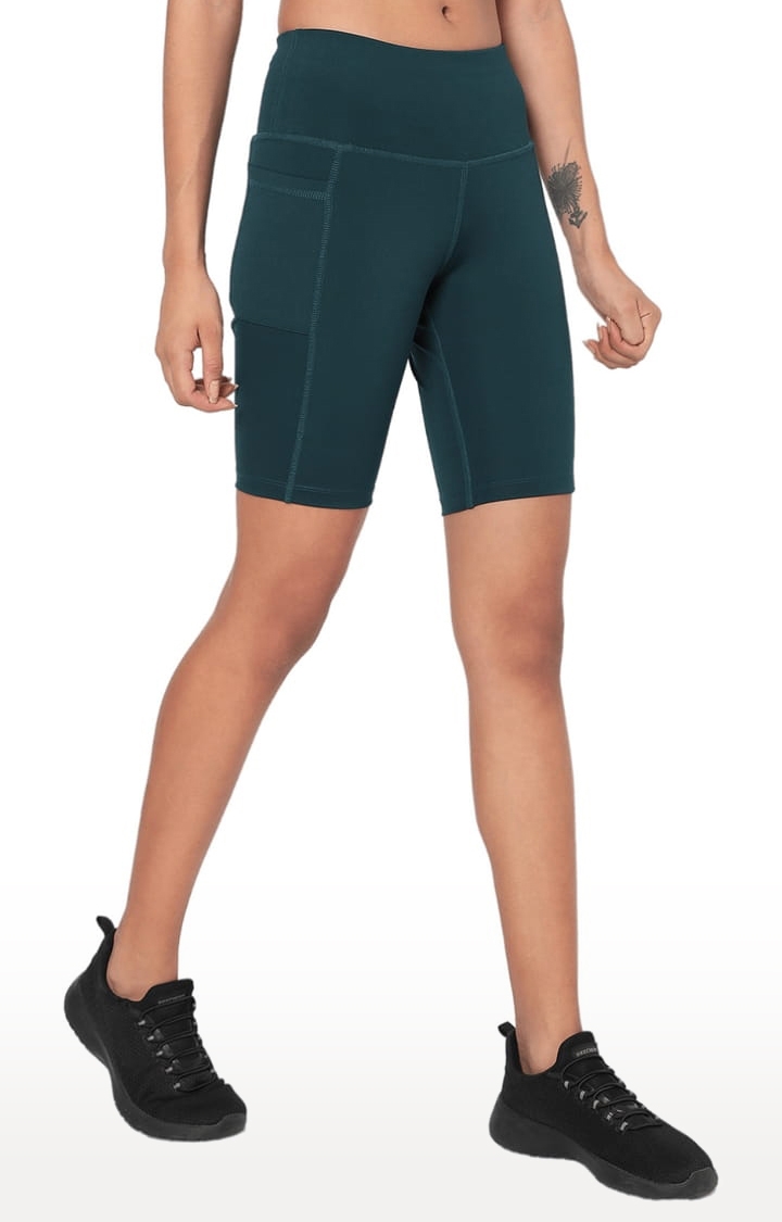 SilverTraq | Women's Green Polyester Activewear Shorts 2