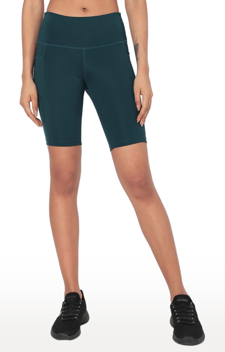 SilverTraq | Women's Green Polyester Activewear Shorts 0