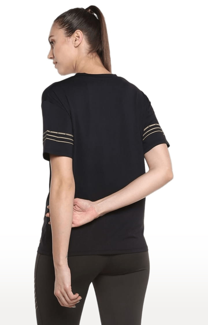 Women's Black Polyester Solid Activewear T-Shirt