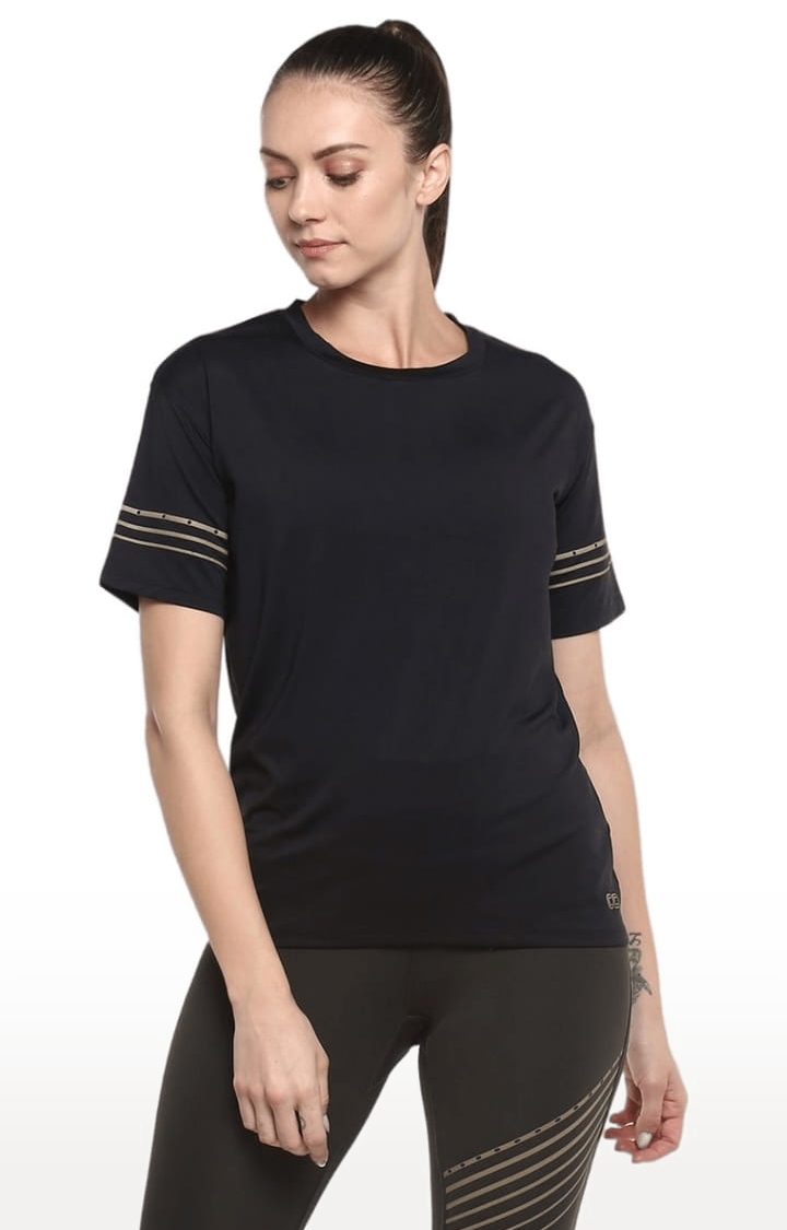SilverTraq | Women's Black Polyester Solid Activewear T-Shirt