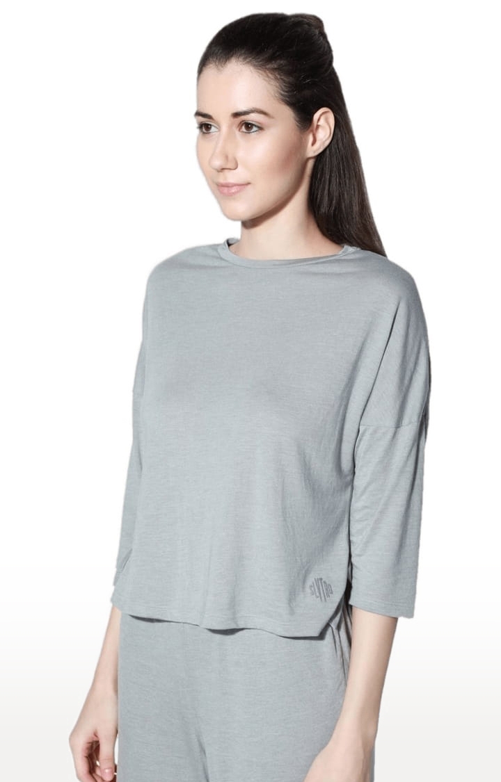 SilverTraq | Women's Grey Melange Viscose Solid Activewear T-Shirt 2