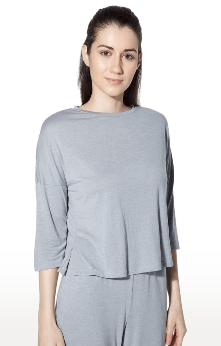 SilverTraq | Women's Grey Melange Viscose Solid Activewear T-Shirt 3
