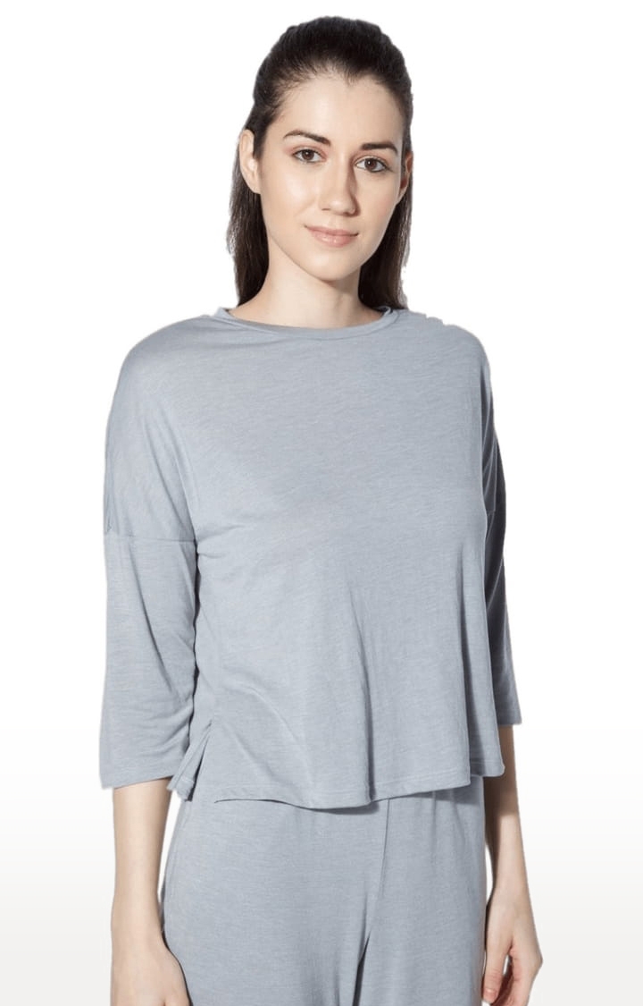 SilverTraq | Women's Grey Melange Viscose Solid Activewear T-Shirt 0