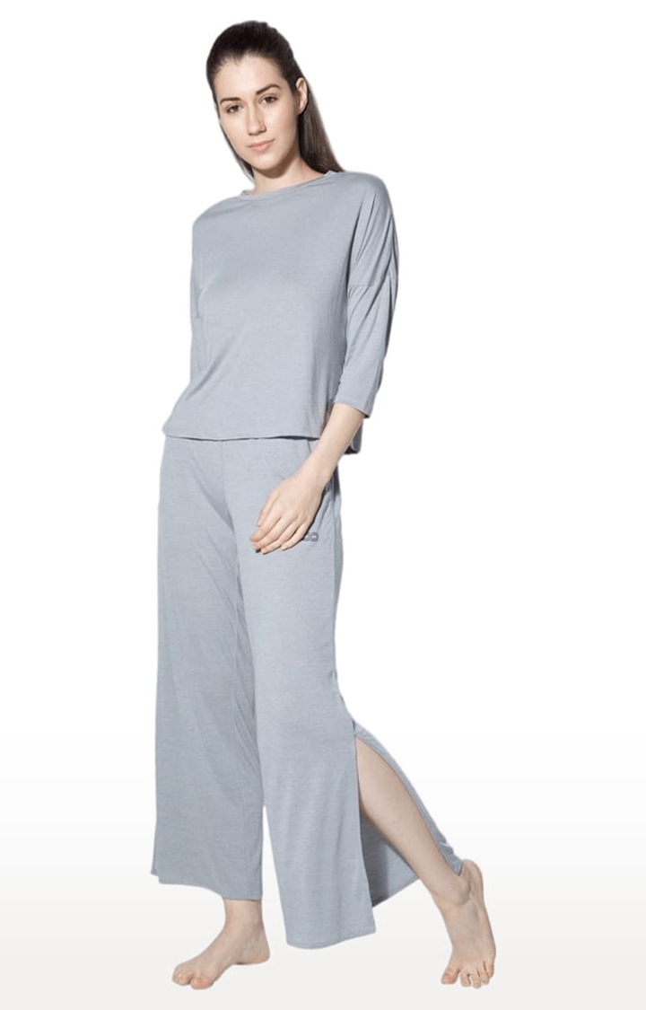 SilverTraq | Women's Grey Melange Viscose Solid Activewear T-Shirt 1