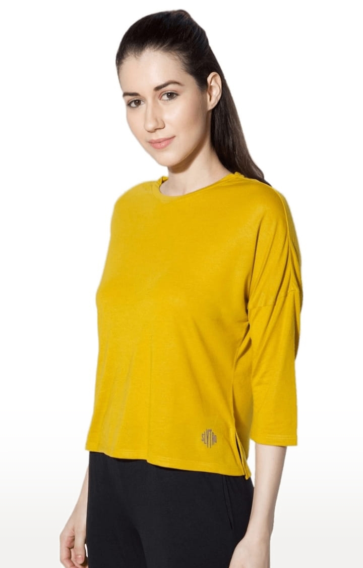 Women's Tawny Mustard Viscose Solid Activewear Top
