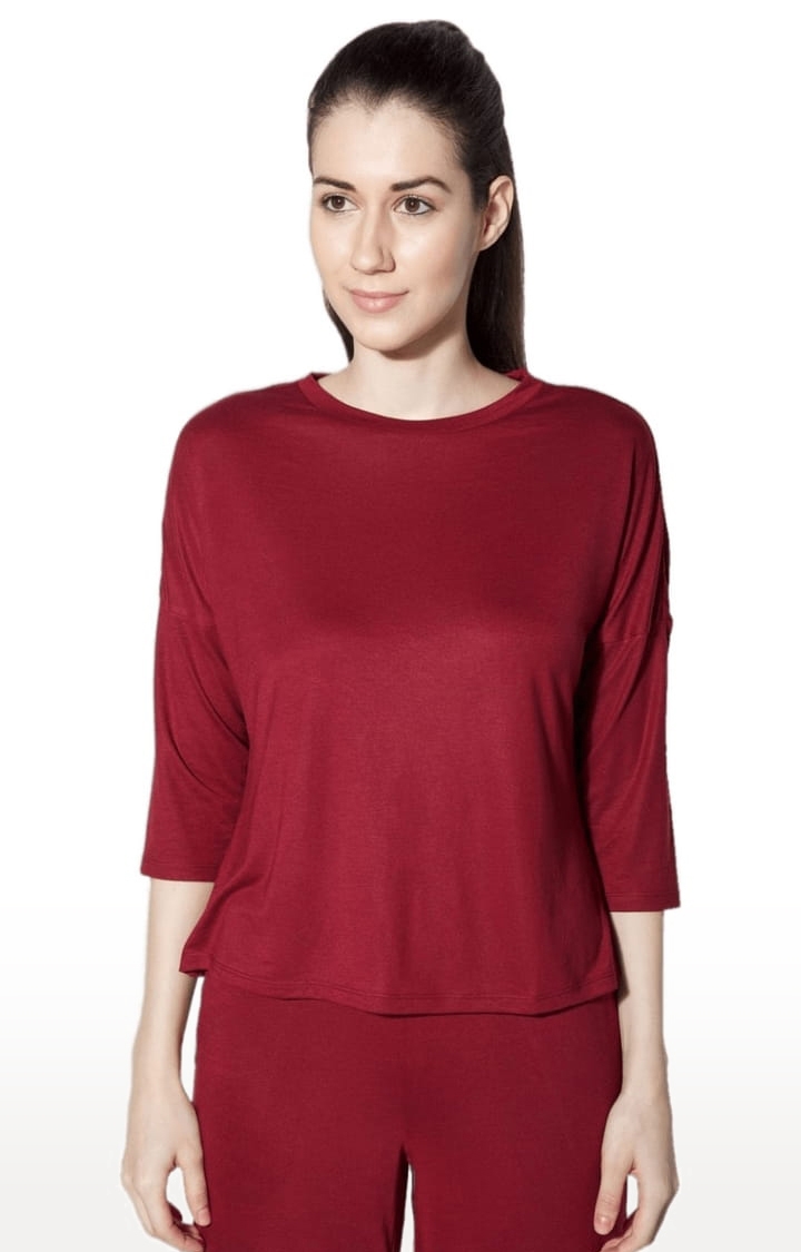 SilverTraq | Women's Tawny Port Viscose Solid Activewear T-Shirt 0