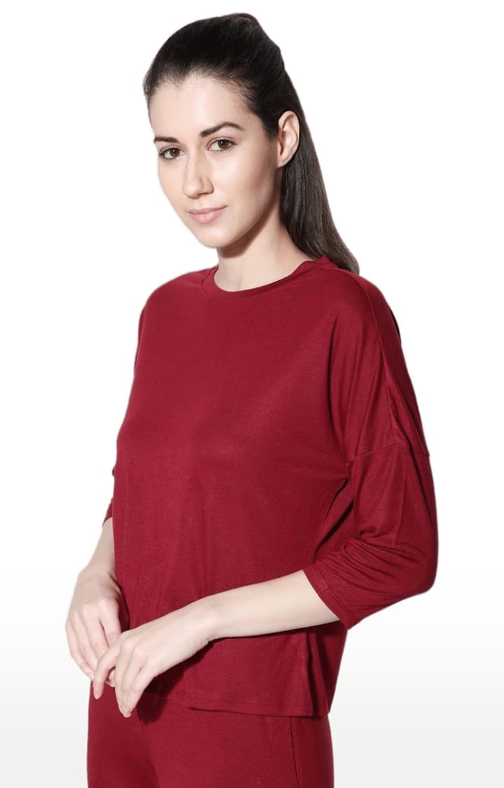 SilverTraq | Women's Tawny Port Viscose Solid Activewear T-Shirt 1