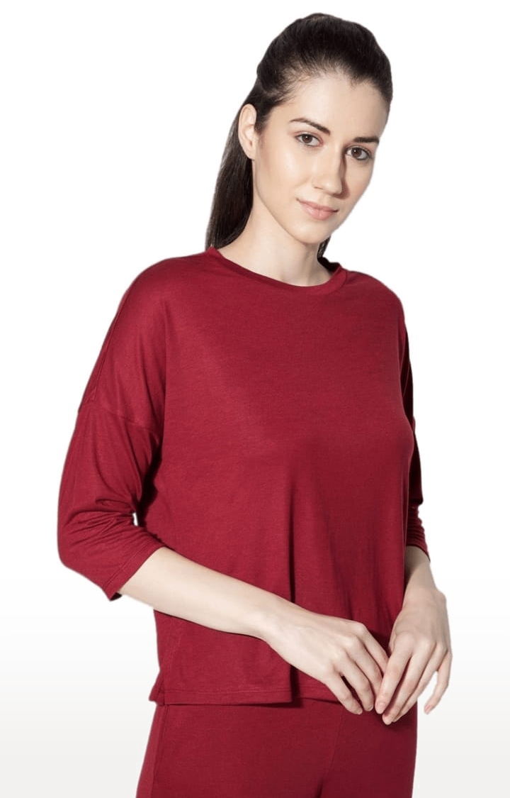SilverTraq | Women's Tawny Port Viscose Solid Activewear T-Shirt 2