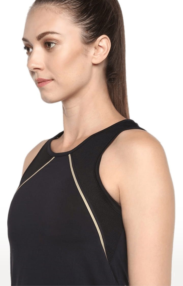 Women's Black Polyester Solid Activewear Tank Top