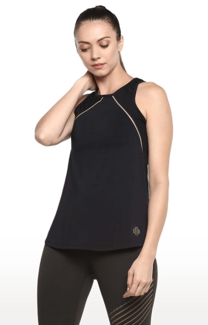 SilverTraq | Women's Black Polyester Solid Activewear Tank Top