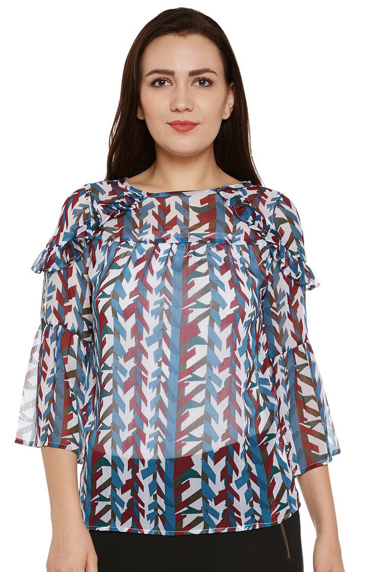 Multicolor Printed Top With Ruffles