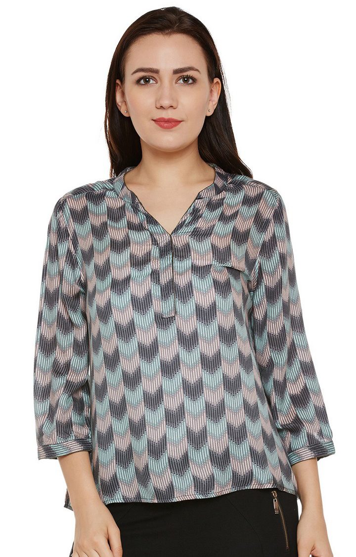 Multicolor Printed V-Neck Top