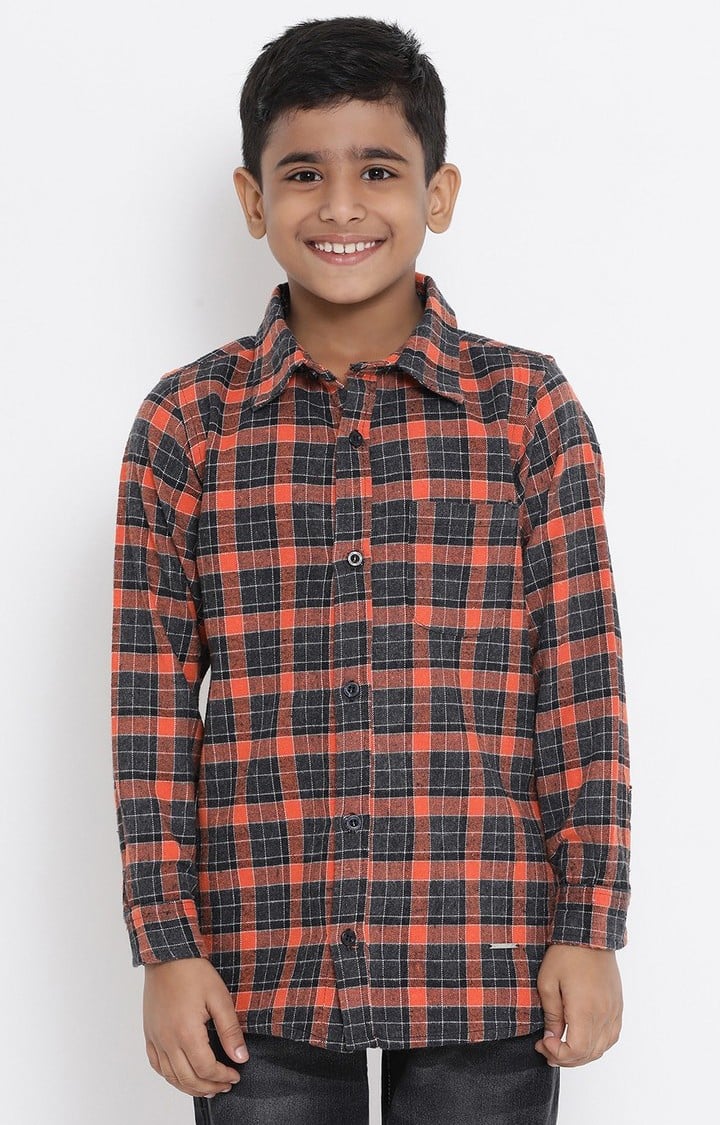 oxolloxo | Orange Plaid Fun Boy’s Brushed Check Shirt